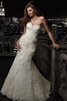 Robe de mariée de traîne mi-longue avec fronce cordon de sirène avec fleurs - 1