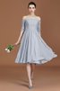 Schön Kurze Ärmeln A-Linie Wadenlanges Brautjungfernkleid aus Chiffon - 7