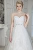 A linie Satin Ärmelloses langes Brautkleid mit Bordüre mit Perlen - 2