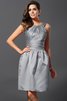 Satin Bateau Knielanges Brautjungfernkleid mit Natürlicher Taille mit Reißverschluss - 27