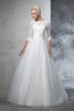 Dreiviertel Länge Ärmeln Duchesse-Linie Organza Bodenlanges Sittsames Brautkleid - 1