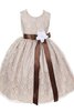 Robe de cortège enfant naturel encolure ronde fermeutre eclair avec fleurs - 1