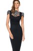Bateau normale Taille Satin formelles knielanges Cocktailkleid mit hohem Kragen - 1