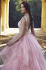 Vestido de Novia en Tul de Hasta el suelo de Natural de Encaje Adorno de Escote en V - 1