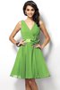 A-Line V-Ausschnitt Drapiertes Normale Taille Mini Brautjungfernkleid - 14