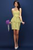 Robe demoiselle d'honneur naturel courte collant en satin orné de nœud à boucle - 8