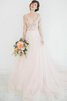 Abito da Sposa in Pizzo stravagante con Fiore in Tulle Coda A Strascico Corto V-Scollo - 4
