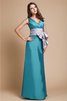 Robe demoiselle d'honneur manche nulle avec ruban jusqu'au sol en taffetas ceinture - 1