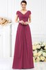 Chiffon Prinzessin Bodenlanges Brautjungfernkleid mit Kurzen Ärmeln mit Drapierung - 5