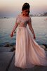 Abito da Sera Principessa in Chiffon con Perline Lunghi Naturale - 1