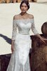 Robe de mariée chic modeste d'epaule ajourée de traîne courte ceinture avec perle - 3