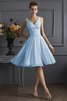 Ärmelloses Plissiertes Mini Knielanges Brautjungfernkleid mit Natürlicher Taille - 18