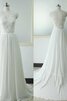 A-Line V-Ausschnitt Satin wadenlanges Brautkleid aus Spitze mit Blume - 2