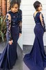 Meerjungfrau Normale Taille Schaufel-Ausschnitt Ballkleid mit Bordüre aus Seide Wie Satin - 1