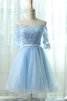 Abito Laurea in Tulle Fuori dalla spalla Semplice in pizzo in Organza con Mezze Maniche - 1