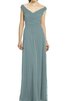 Robe demoiselle d'honneur simple ruché v encolure avec sans manches avec chiffon - 1