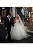 Abito da Sposa Ball Gown Cuore Spazzola Treno in Tulle con Perline Naturale - 3