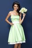 Elastischer Gewebter Satin Reißverschluss A-Linie Mini Brautjungfernkleid ohne Träger - 1