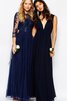 Abito da Damigella Barchetta con Applique in Tulle con Piega Alla Caviglia A-Line - 4