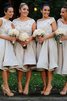 Robe demoiselle d'honneur naturel bref au niveau de genou avec sans manches a-ligne - 1
