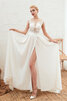Robe de mariée de col bateau avec zip spécial fouchure jambon longue - 3