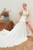 Robe de mariée de col bateau avec zip spécial fouchure jambon longue - 2