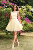 Robe demoiselle d'honneur courte naturel encolure ronde avec zip a-ligne - 1