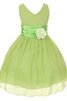 Robe de cortège enfant plissage manche nulle textile en tulle v encolure avec fleurs - 1