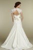 Robe de mariée naturel avec manche épeules enveloppants de traîne courte en satin ceinture - 2