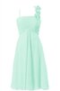 Robe demoiselle d'honneur courte avec fleurs a-ligne bandouliere spaghetti avec sans manches - 1
