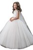 Abito da Cerimonia Bambini A Terra Naturale con Fiore Senza Maniche in Tulle - 1