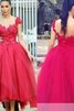 Abito da Sera in Tulle con Increspato con Manica Corte classico Sotto Ginocchio con Applique - 3