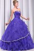 Robe de quinceanera manche nulle en tulle decoration en fleur avec perle jusqu'au sol - 5