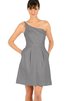 Robe demoiselle d'honneur courte d'épaule asymétrique ligne a poches - 5