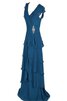 Robe demoiselle d'honneur v encolure fermeutre eclair avec gradins en chiffon jusqu'au sol - 3