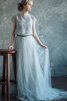 Robe demoiselle d'honneur ceinture en étoffe encolure ronde en tulle a-ligne manche nulle - 1