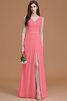 Robe demoiselle d'honneur naturel ruché avec chiffon ligne a manche nulle - 34