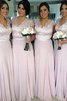 Normale Taille Prinzessin A-Line Bodenlanges Brautjungfernkleid mit V-Ausschnitt - 1
