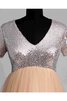 Robe de bal ruché avec perle a-ligne de lotus de traîne courte - 4