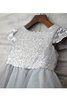 Robe de cortège enfant naturel de princesse col u profond en tulle avec fleurs - 4