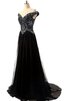 Drapiertes Perlenbesetztes Chiffon schulterfrei schlichtes Ballkleid mit gekappten Ärmeln - 1