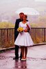 Robe de mariée courte en 1/2 manche ceinture a-ligne en satin - 4