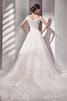 Sweep Zug Strand Zickzack Ausschnitt A-Linie bodenlanges Brautkleid mit Applikation - 3