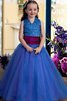 Ärmelloses Duchesse-Linie Nackenband Tüll Blumenmädchenkleid mit Blume - 1