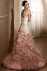 Robe de mariée naturel en satin de lotus manche nulle avec fleurs - 2
