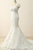 Robe de mariée modeste avec perle avec manche épeules enveloppants de traîne courte en satin - 3