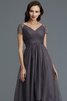 Natürliche Taile Prinzessin Kurze Ärmeln V-Ausschnitt Wadenlanges Brautmutterkleid - 7