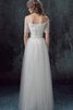 Abito da Sposa con Mezze Maniche A-Line Lungo in Tulle in pizzo con Increspato - 2