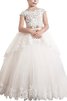 Abito da Cerimonia Bambini in Pizzo A Terra in Tulle Tondo con Fiore - 1