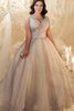 Robe de mariée vintage de mode de bal textile en tulle v encolure avec perle - 1